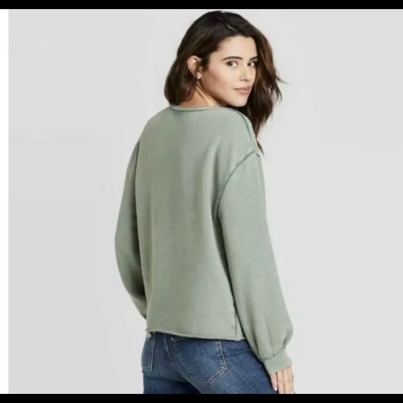 Women's Puff Sleeve Crewneck Sweatshirt UNIVERSAL THREAD GREEN SIZE XL - Picture 2 of 3